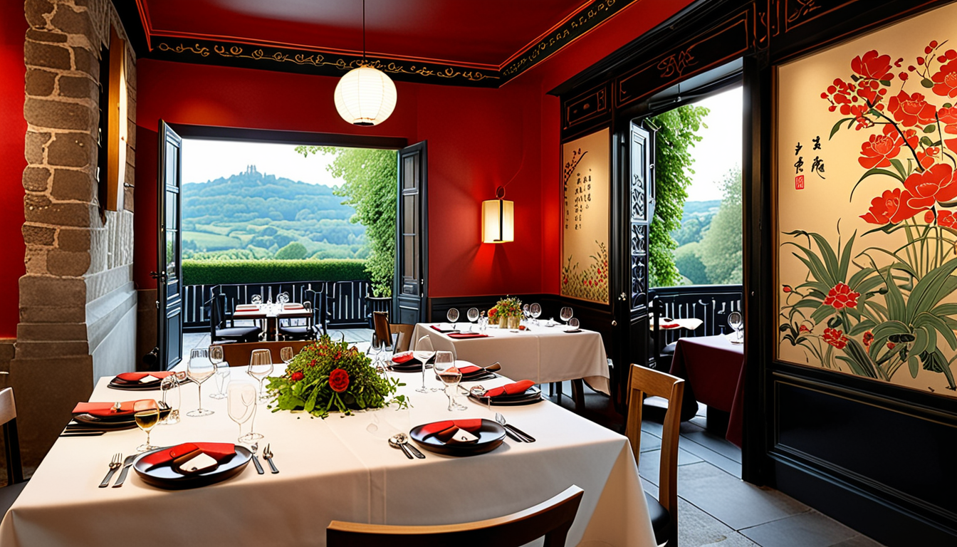 Elegant Chinese dining setting with lacquered dishes and warm lighting
